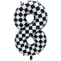 Checkerboard pattern number 8 foil balloon for racing themed birthday party decoration - 40 Inch Checkered Large Number 8 (Bulk)