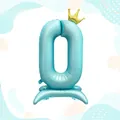 Ballon chiffre 0 bleu clair de 42 pouces avec couronne dorée et socle de support - 42 Pouces Base Couronne Chiffre Bleu 0 (Vrac)