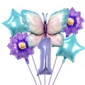 Kit ballon chiffre 1 violet avec papillon dégradé et décorations d'étoiles fleuries - Numéro 1