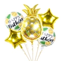 5-piece tropical pineapple fruit balloon set with gold stars for birthday party decor - Gold Pineapple
