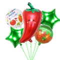 5-piece vegetable balloon set featuring chili shape and Happy Birthday cartoon graphics - Chili