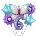 Détail du ballon chiffre 6 violet et papillon dégradé pour décoration d'anniversaire - Numéro 6