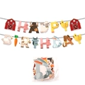 Farm animal themed Happy Birthday banner featuring cartoon cows, pigs and sheep - Happy Birthday Banner