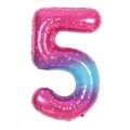 Starry gradient number 5 foil balloon in magenta and light blue for birthday party decor - 40-inch Pink Blue Star Gradient Number 5