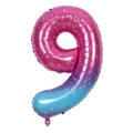 Large 40-inch gradient pink and blue number 9 foil balloon with white star patterns - 40-inch Pink Blue Star Gradient Number 9