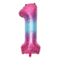 Pink and blue gradient number 1 foil balloon with white stars for party decor - Large Size Starry Gradient Number 1