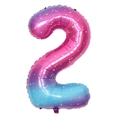 Gradient star-patterned number 2 foil balloon in purple, magenta, and sky blue hues - Large Size Starry Gradient Number 2