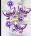 Purple butterfly and flower aluminum foil balloon set for birthday party decorations - Butterfly And Flower Balloon Set