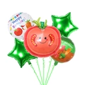 5pcs vegetable theme balloon set featuring cute tomato and Happy Birthday patterns - QQ Tomato