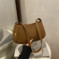 Brown crocodile embossed shoulder bag with heart patch and silver rivet details - Brown
