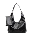Große schwarze Hobo-Schultertasche mit kleinem abnehmbarem Beutel aus glänzendem Kunstleder - Große Tasche Und Reißverschlusstasche / Schwarz