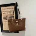 Brown leopard print tote bag with gold deer charm and chain shoulder strap detail - Brown