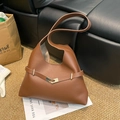 Borsa tote minimalista in pelle marrone con fibbia in metallo dorato e grande capacità - Marrone