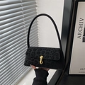Bolso baguette con estampado de leopardo, hebilla dorada y correa larga para mujer elegante - Negro