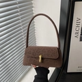 Bolso retro de ante marrón oscuro con estampado de leopardo y hebilla dorada - Marrón