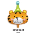 Tiger head shaped foil balloon with green party hat for jungle themed decoration - Clown Tiger Head
