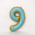 Détail du ballon chiffre 9 thème donut 32 pouces avec glaçage bleu et pépites - 32 pouces / Chiffre 9