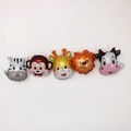 Dettaglio di cinque palloncini in alluminio con animali: zebra, scimmia, giraffa e leone - Banner Unito Tema Testa di Animale