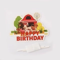 Farm animal themed Happy Birthday cake topper set with barn and cow illustrations - Large Cake Topper