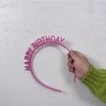 Pink Happy Birthday party headband for kids with non-slip teeth and durable plastic frame - Rose Red
