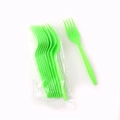 Set of 12 bright green disposable plastic forks for farm themed kids birthday parties - Green Fork
