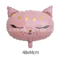 Pink owl foil balloon with gold stars and closed eyelashes design for birthday, 48x44cm - Pink Beauty Cat