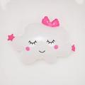 Close-up of cloud-shaped foil balloon with smiling face, pink bow and star details - Star Cloud White / White