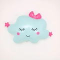 Smiling light blue cloud foil balloon with pink bow and star accents for party decor - Star Cloud Blue / Blue