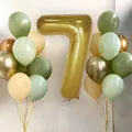 Salbeigrün und Gold 7. Geburtstag Ballon Set mit 40 Zoll Nummer 7 Folienballon - Nummer 7 Set
