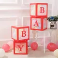 Close-up of four red transparent BABY balloon boxes for baby shower party decorations - Red BABY (Excluding Balloons)