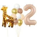 Dettaglio set palloncini 2 compleanno con giraffa e numero 2 color crema caramello - Numero 2 Oro Giraffa Combinazione