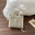 Detail of off-white crossbody bag with dual golden zippers and textured panel - Without Pendant / White