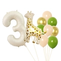 Beiger 40-Zoll-Nummer 3 Ballon mit Giraffenfolie und Latexballons für den 3. Geburtstag - Creme Nummer 3 Giraffe Kombination
