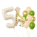 Dettaglio del palloncino numero 5 crema con palloncino giraffa e palloncini verdi - Numero 5 Crema Giraffa Combinazione
