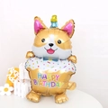 Ballon en aluminium chien Corgi mignon avec base de gâteau Happy Birthday - Corgi d'Anniversaire de Bureau Jaune