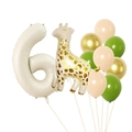 Dettaglio del set palloncino crema numero 6 con giraffa e palloncini colorati in lattice - Numero 6 Crema Giraffa Combinazione