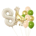 Set festa bosco con palloncino numero 8 crema, giraffa in alluminio e lattice dorato - Numero 8 Crema Giraffa Combinazione