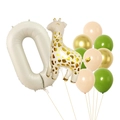 Karussell-Geburtstagsset mit großer cremefarbener Null, Giraffe und Latexballons - Creme Nummer 0 Giraffe Kombination
