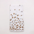 Dicke rechteckige weiße Party-Tischdecke mit eleganten Gold- und Grausternmustern - Weißer Hintergrund Roségoldener Stern