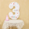 Palloncino bianco numero 3 da 32 pollici con stampa Happy Birthday e cappello - Numero 3 (Con Adesivo)