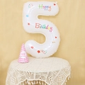 White number 5 foil balloon with Happy Birthday graphics for birthday party decor - Number 5 (With Sticker)
