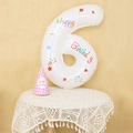 White number 6 balloon with colorful Happy Birthday print and cute party patterns - Number 6 (With Sticker)