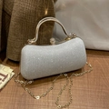 Silberne Pailletten-Abendtasche mit rundem Metallgriff und glitzerndem Diamantverschluss - Silber