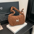 Borsa a spalla leopardata marrone con manico increspato e fibbia a farfalla argentata - Marrone