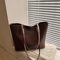 Bolso tote minimalista de cuero sintético marrón oscuro de gran capacidad para diario - Marrón Oscuro