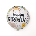 Round happy birthday foil balloon featuring cartoon forest animals like monkeys and zebras - 18in Jungle Birthday Round Balloon