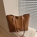 Bolso tote minimalista de cuero PU marrón con gran capacidad y acabado suave - Tostado