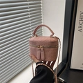 Pink croc-effect mini box bag with top handle and gold chain shoulder strap - Pink