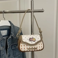 Borsa a spalla a scacchi arancioni con patta a pois e fiocco marrone decorativo - Marrone Nebbia Chiaro