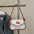 Borsa a tracolla rossa, bianca e blu con ricamo a mela e dettaglio fiocco - Blu Scarlatto